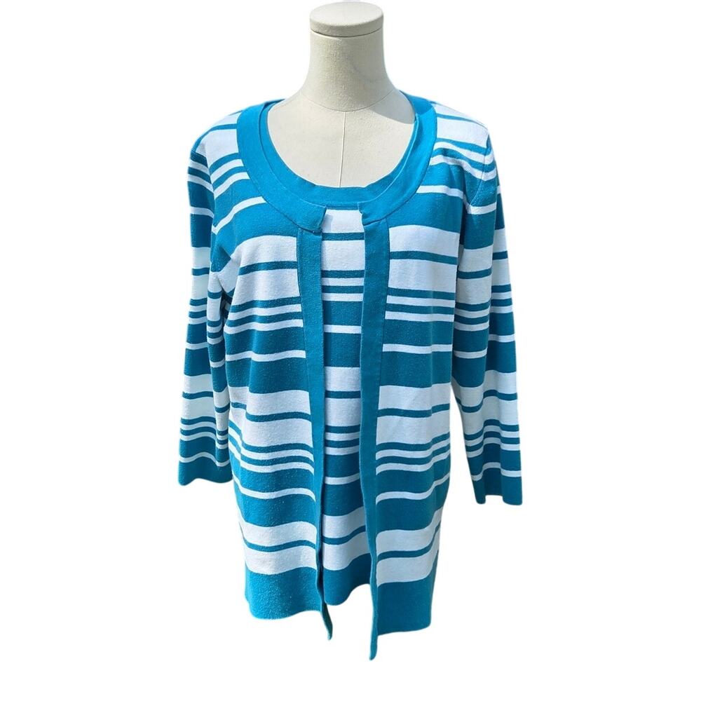 Liz Baker Tall Open Front Striped Cardigan with Matching Scoop Neck Tank Size L